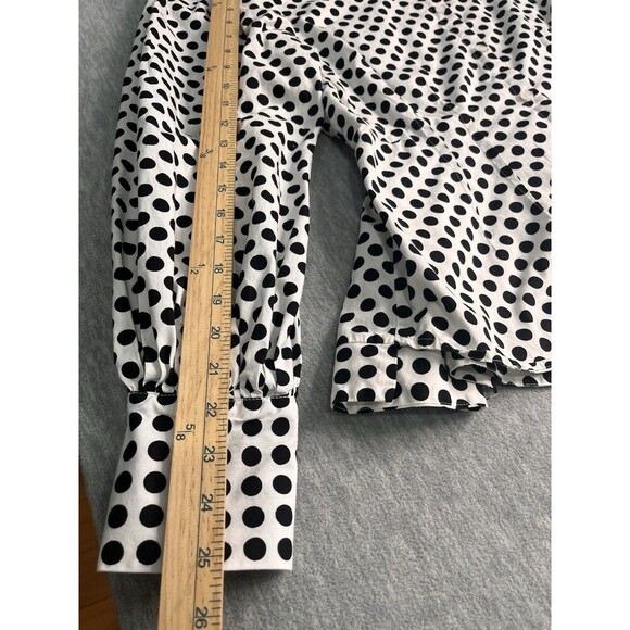 Greysn Polka Dot Peplum Back Black White Button Front Blouse Size L - Picture 7 of 8
